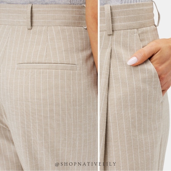 NWT Amour Vert Women’s Pleated Wide Leg Trouser | Sz 8 | Natural (Tan) Striped - Picture 8 of 15
